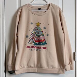 SHEIN Cream Book Christmas Tree Sweatshirt
